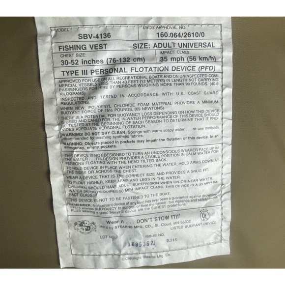 Bass Pro Shops Flotation Device Adult Vtg Life Jacket Type III (Chest 30-52 In) - Picture 8 of 12